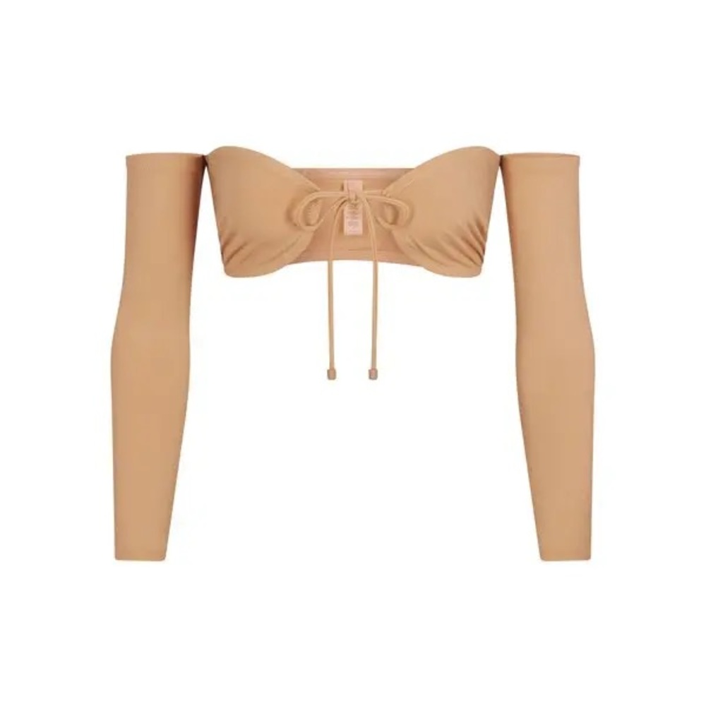 SKIMS Recycled Long Sleeve Swim Tie Top in Neutral Ochre NEW 2X